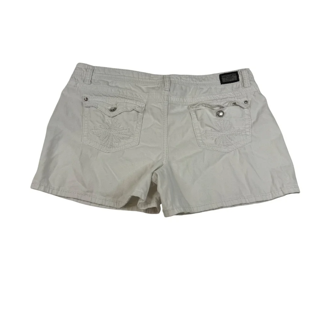 Earl Jean Womens White Denim Embroidered Back Pocket Stretch Shorts Size 14